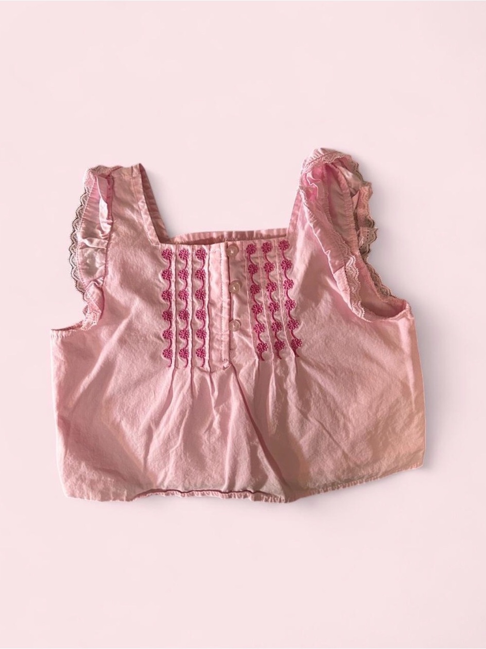 btween Pink Embroidered Ruffle Tank Top